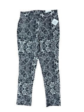 Rafaella Navy White Floral Mosaic Slim Ankle Pants